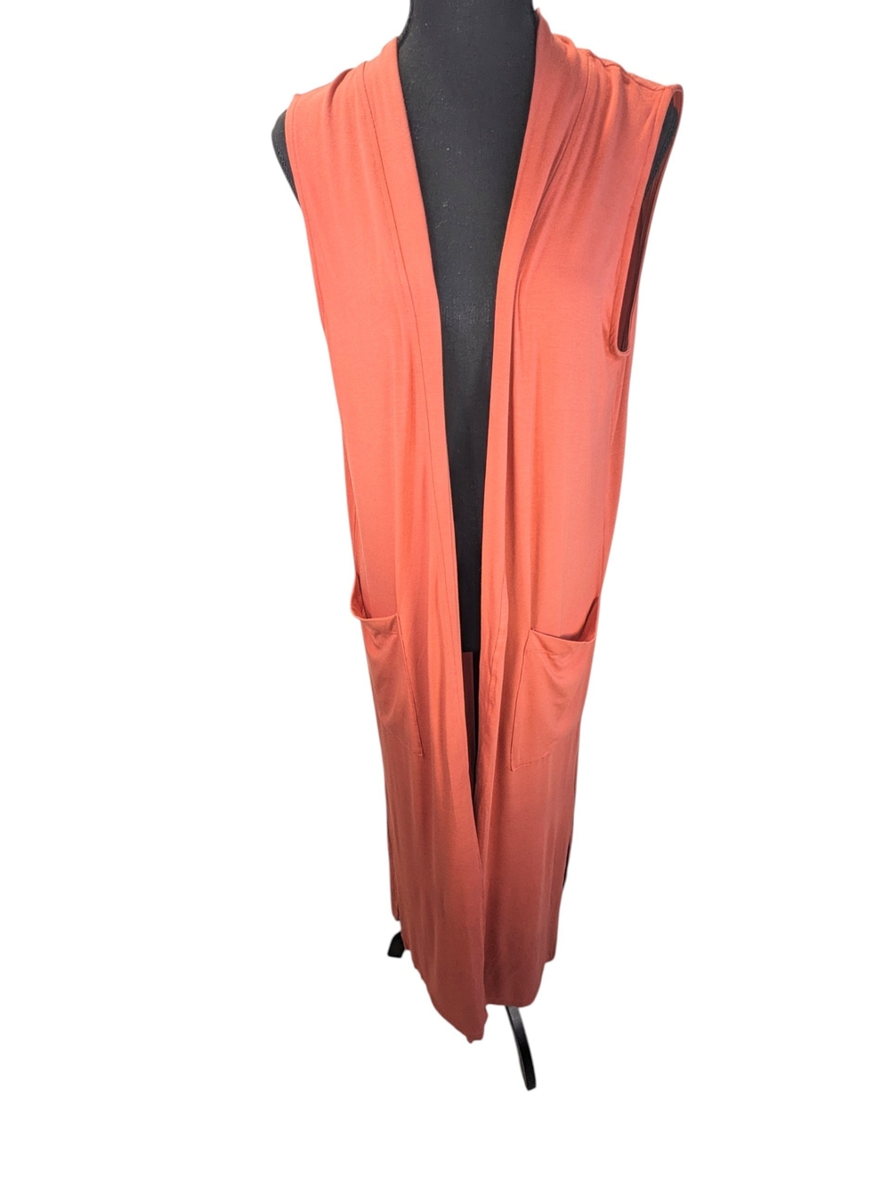 Sleeveless Long Duster Vest Maxi in Rust Orange Size L/XL